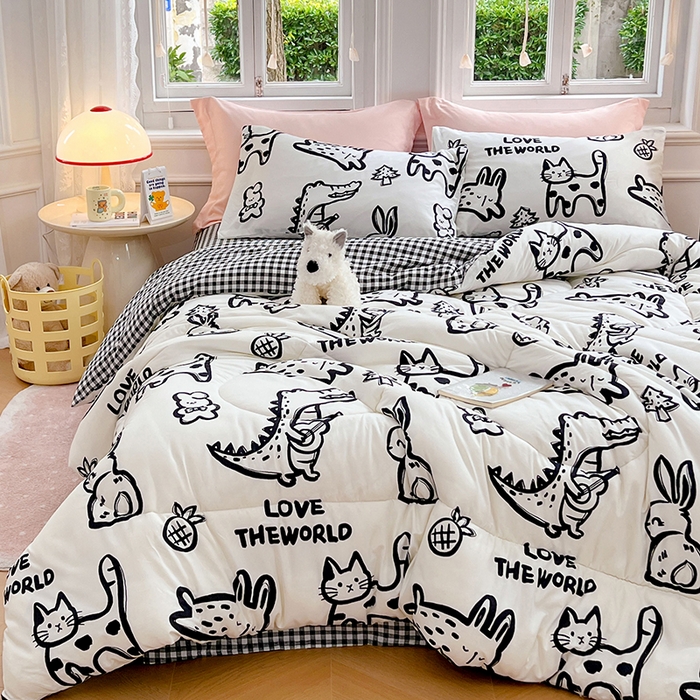 91家纺网 家纺一手货源 找家纺 VIP被业 2025新款冬被学生宿舍印花冬被上下铺多套件 恐龙抗狼