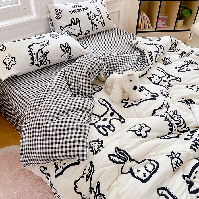 91家纺网 家纺一手货源 找家纺 VIP被业 2025新款冬被学生宿舍印花冬被上下铺多套件 恐龙抗狼