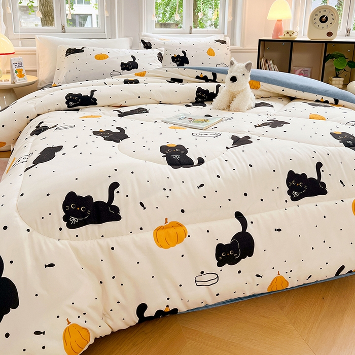 91家纺网 家纺一手货源 找家纺 VIP被业 2025新款冬被学生宿舍印花冬被上下铺多套件 快乐猫