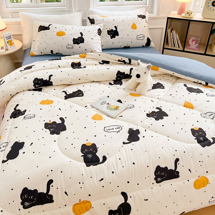 91家纺网 家纺一手货源 找家纺 VIP被业 2025新款冬被学生宿舍印花冬被上下铺多套件 快乐猫