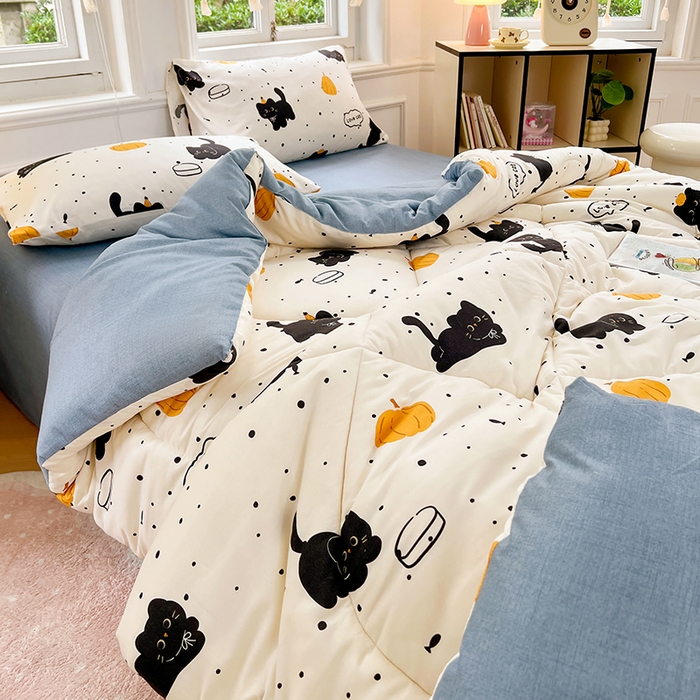 91家纺网 家纺一手货源 找家纺 VIP被业 2025新款冬被学生宿舍印花冬被上下铺多套件 快乐猫