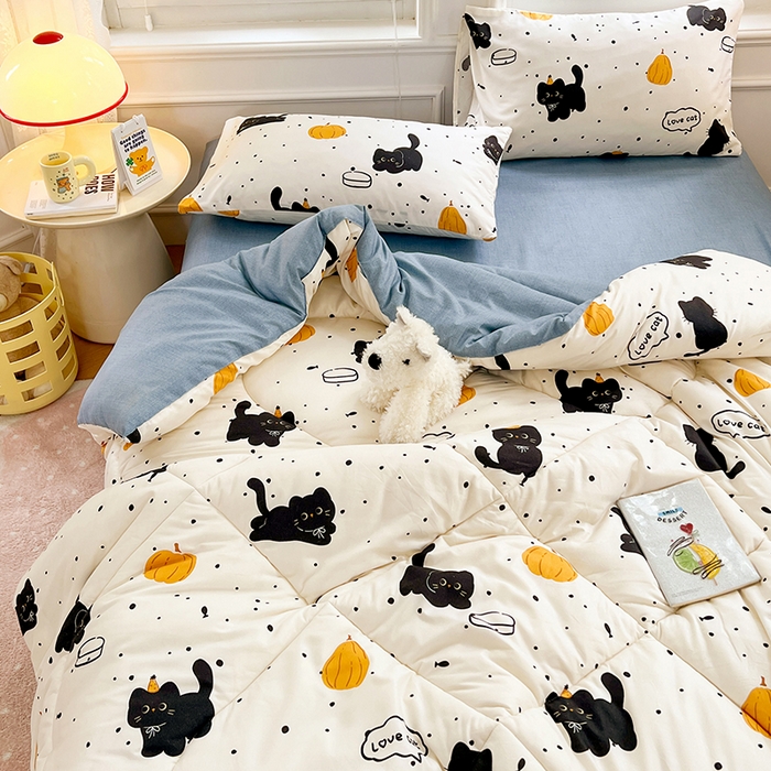 91家纺网 家纺一手货源 找家纺 VIP被业 2025新款冬被学生宿舍印花冬被上下铺多套件 快乐猫