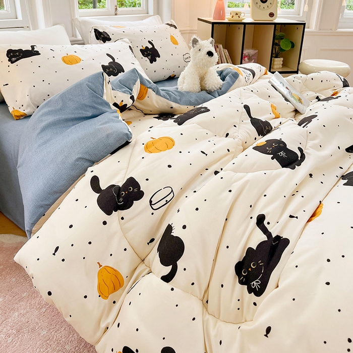 91家纺网 家纺一手货源 找家纺 VIP被业 2025新款冬被学生宿舍印花冬被上下铺多套件 快乐猫