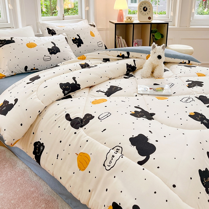 91家纺网 家纺一手货源 找家纺 VIP被业 2025新款冬被学生宿舍印花冬被上下铺多套件 快乐猫