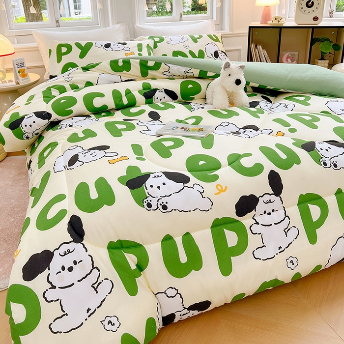 91家纺网 家纺一手货源 找家纺 VIP被业 2025新款冬被学生宿舍印花冬被上下铺多套件 萌犬