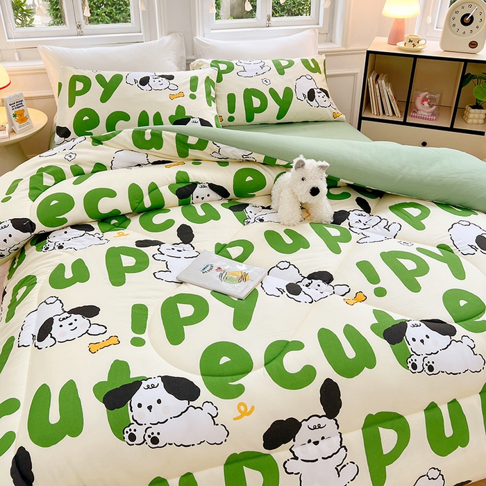 91家纺网 家纺一手货源 找家纺 VIP被业 2025新款冬被学生宿舍印花冬被上下铺多套件 萌犬