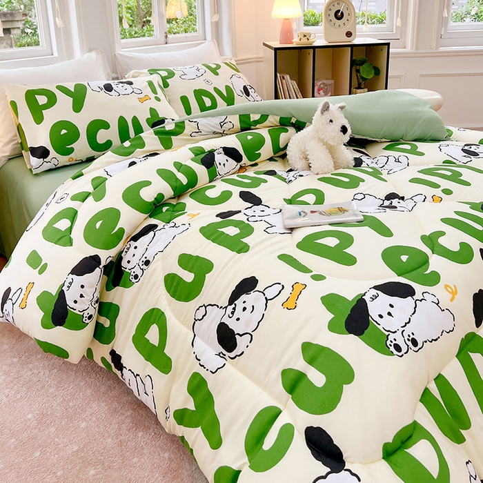 91家纺网 家纺一手货源 找家纺 VIP被业 2025新款冬被学生宿舍印花冬被上下铺多套件 萌犬