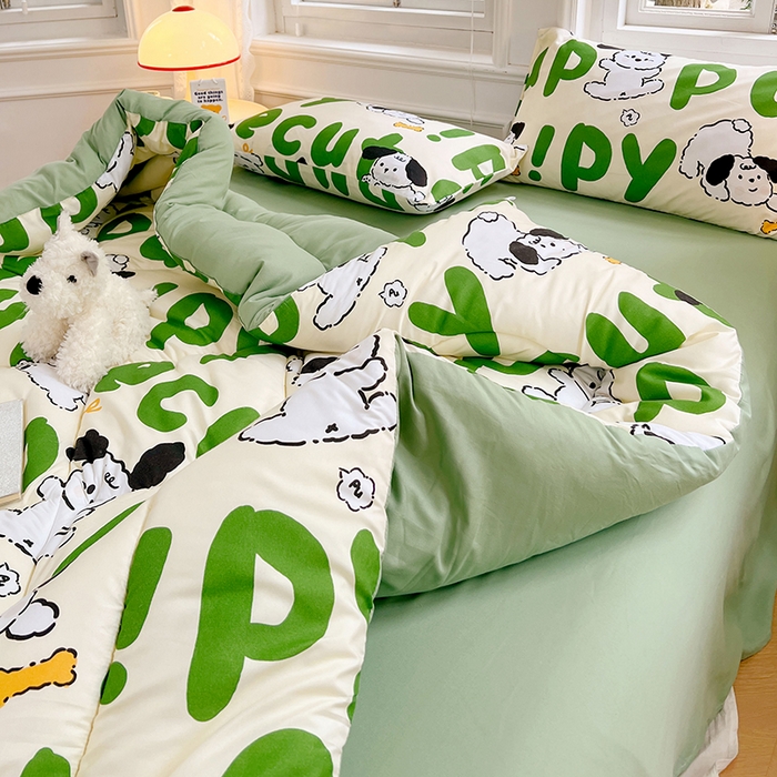 91家纺网 家纺一手货源 找家纺 VIP被业 2025新款冬被学生宿舍印花冬被上下铺多套件 萌犬