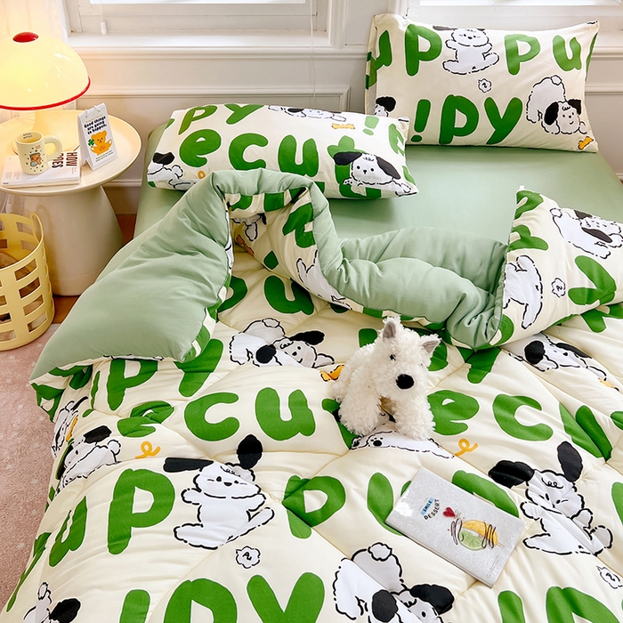 91家纺网 家纺一手货源 找家纺 VIP被业 2025新款冬被学生宿舍印花冬被上下铺多套件 萌犬