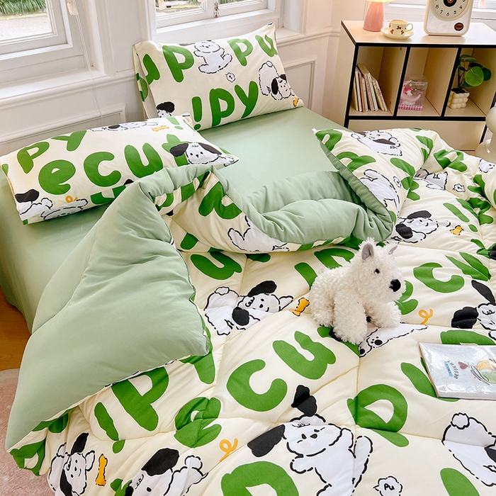 91家纺网 家纺一手货源 找家纺 VIP被业 2025新款冬被学生宿舍印花冬被上下铺多套件 萌犬