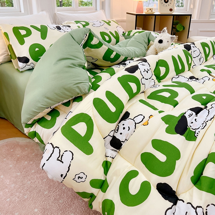 91家纺网 家纺一手货源 找家纺 VIP被业 2025新款冬被学生宿舍印花冬被上下铺多套件 萌犬