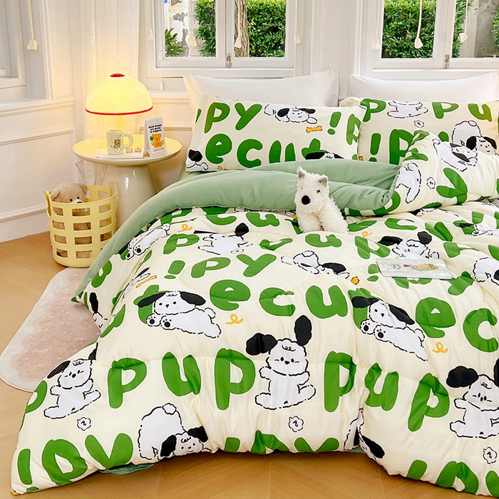 91家纺网 家纺一手货源 找家纺 VIP被业 2025新款冬被学生宿舍印花冬被上下铺多套件 萌犬