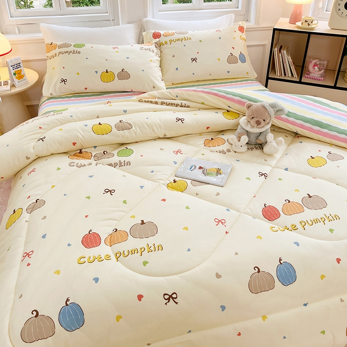 91家纺网 家纺一手货源 找家纺 VIP被业 2025新款冬被学生宿舍印花冬被上下铺多套件 南瓜派