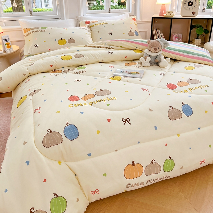 91家纺网 家纺一手货源 找家纺 VIP被业 2025新款冬被学生宿舍印花冬被上下铺多套件 南瓜派