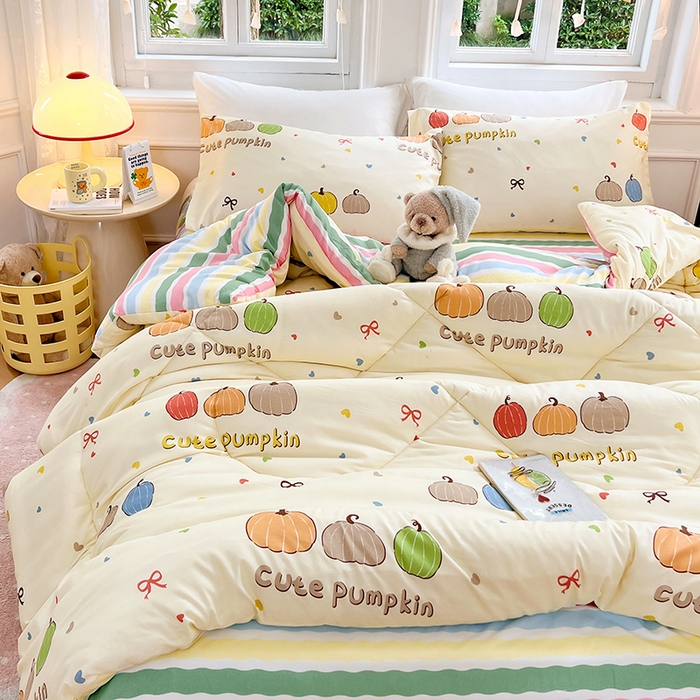 91家纺网 家纺一手货源 找家纺 VIP被业 2025新款冬被学生宿舍印花冬被上下铺多套件 南瓜派