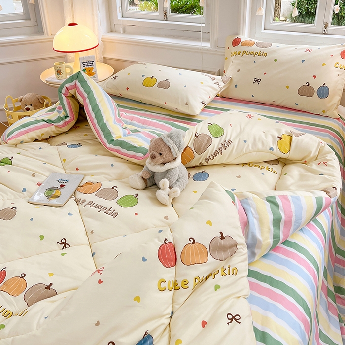 91家纺网 家纺一手货源 找家纺 VIP被业 2025新款冬被学生宿舍印花冬被上下铺多套件 南瓜派