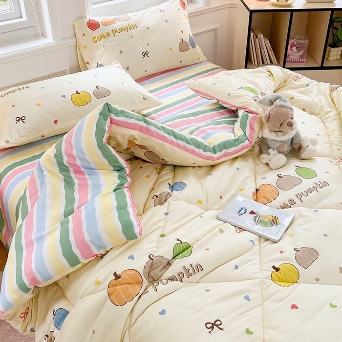 91家纺网 家纺一手货源 找家纺 VIP被业 2025新款冬被学生宿舍印花冬被上下铺多套件 南瓜派