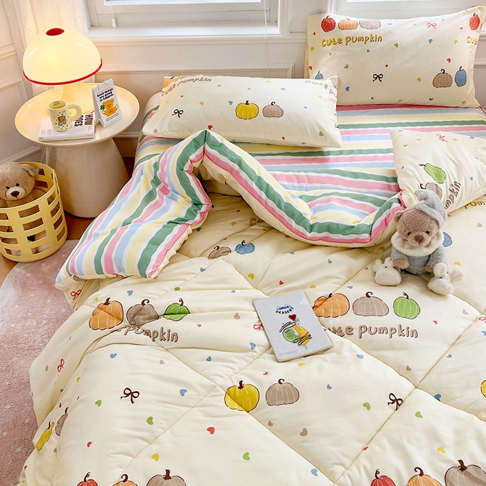 91家纺网 家纺一手货源 找家纺 VIP被业 2025新款冬被学生宿舍印花冬被上下铺多套件 南瓜派