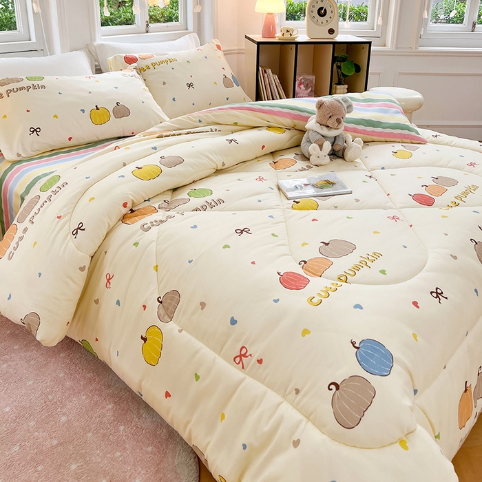 91家纺网 家纺一手货源 找家纺 VIP被业 2025新款冬被学生宿舍印花冬被上下铺多套件 南瓜派