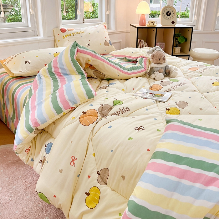 91家纺网 家纺一手货源 找家纺 VIP被业 2025新款冬被学生宿舍印花冬被上下铺多套件 南瓜派