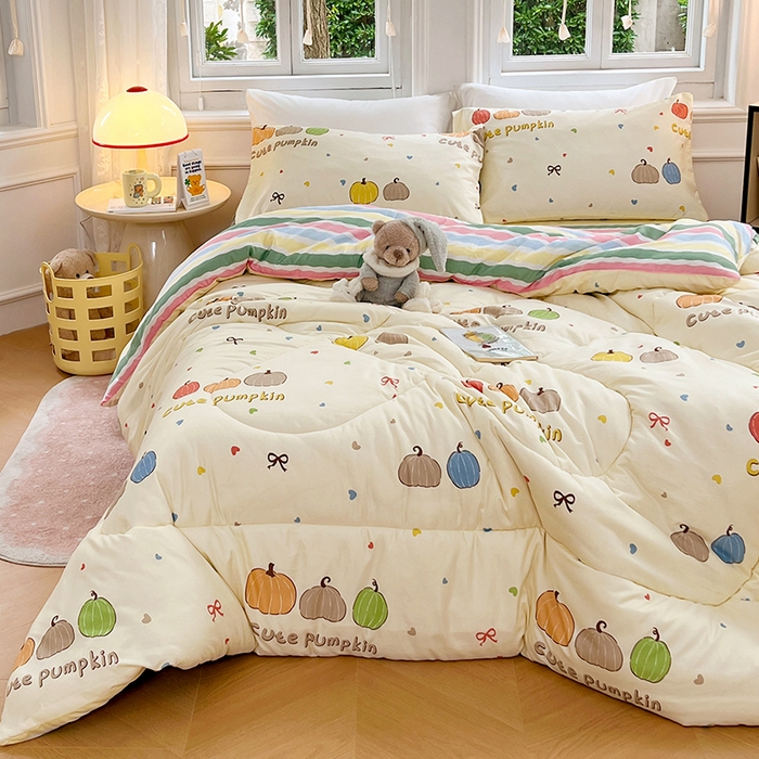 91家纺网 家纺一手货源 找家纺 VIP被业 2025新款冬被学生宿舍印花冬被上下铺多套件 南瓜派