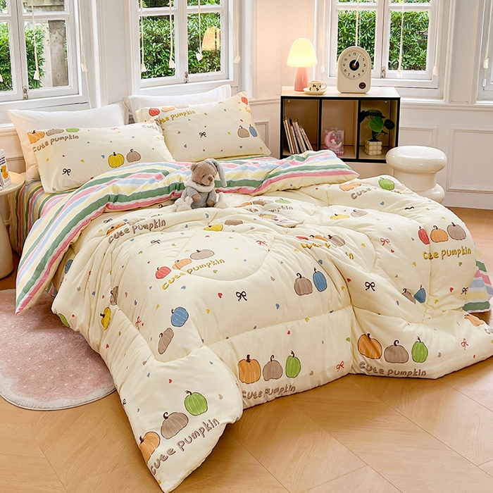 91家纺网 家纺一手货源 找家纺 VIP被业 2025新款冬被学生宿舍印花冬被上下铺多套件 南瓜派