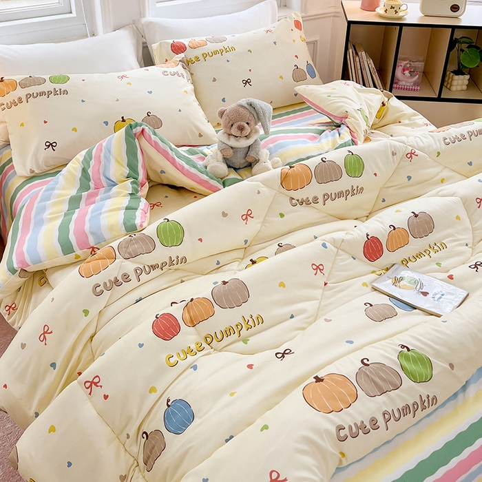 91家纺网 家纺一手货源 找家纺 VIP被业 2025新款冬被学生宿舍印花冬被上下铺多套件 南瓜派