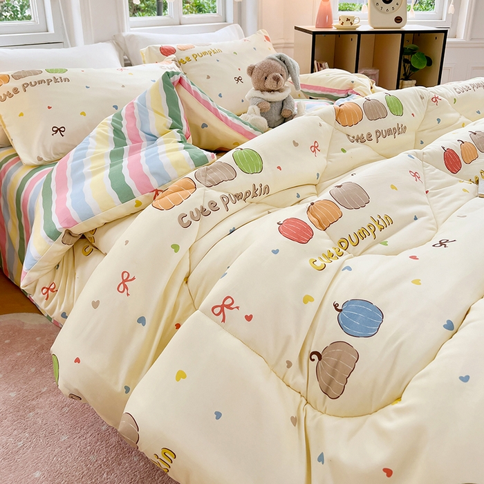 91家纺网 家纺一手货源 找家纺 VIP被业 2025新款冬被学生宿舍印花冬被上下铺多套件 南瓜派