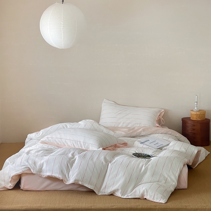 小春日和2025新款皱皱纱水洗穿绳渐变工艺四件套 弥野 粉