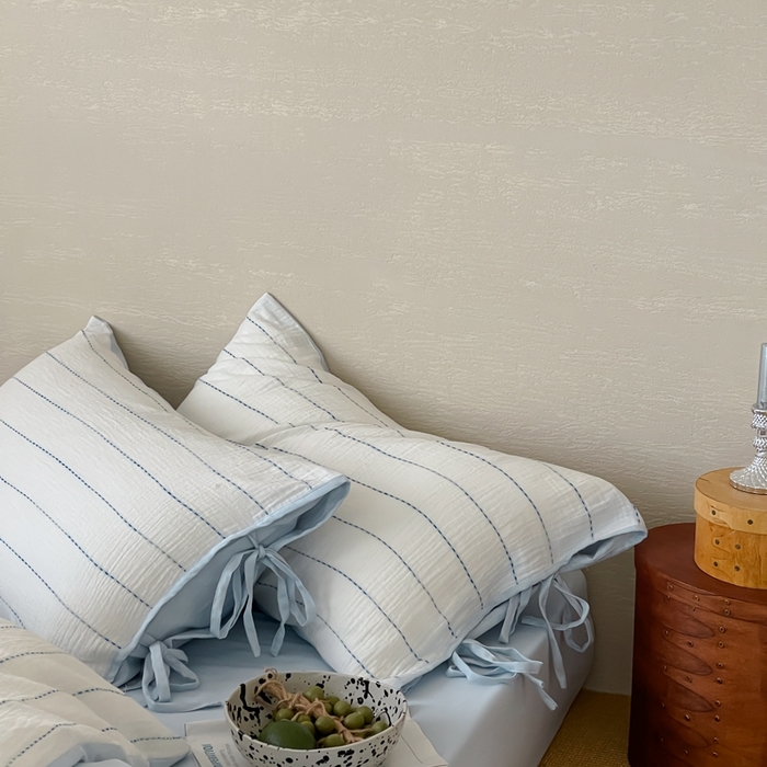 91家纺网 家纺一手货源 找家纺 小春日和2025新款皱皱纱水洗穿绳渐变工艺四件套 弥野 蓝