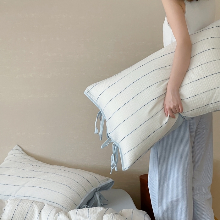 91家纺网 家纺一手货源 找家纺 （总）小春日和2025新款皱皱纱水洗穿绳渐变工艺四件套