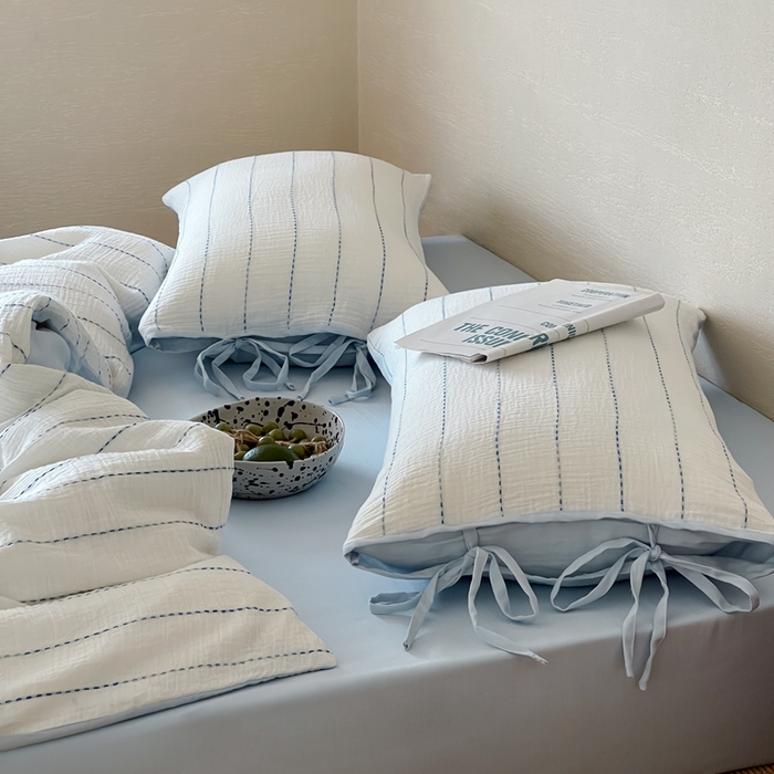 91家纺网 家纺一手货源 找家纺 （总）小春日和2025新款皱皱纱水洗穿绳渐变工艺四件套