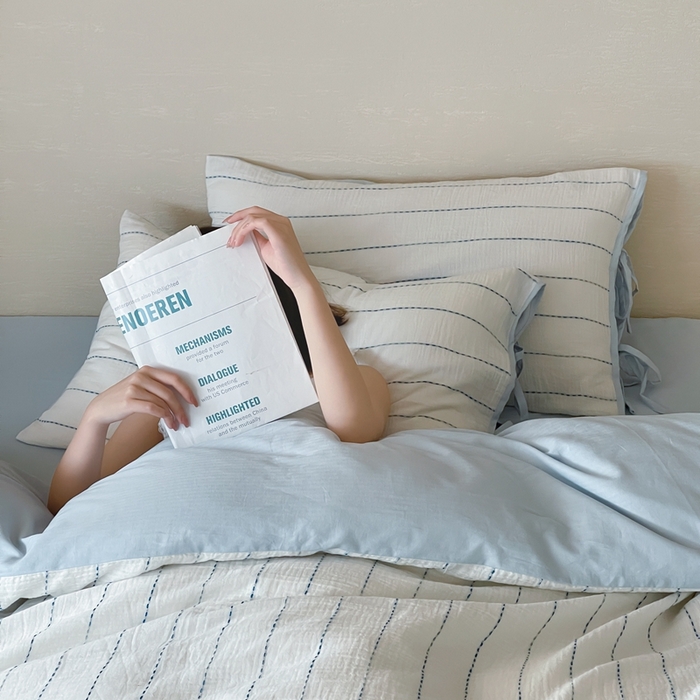 91家纺网 家纺一手货源 找家纺 （总）小春日和2025新款皱皱纱水洗穿绳渐变工艺四件套