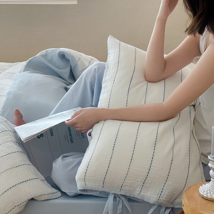 91家纺网 家纺一手货源 找家纺 （总）小春日和2025新款皱皱纱水洗穿绳渐变工艺四件套