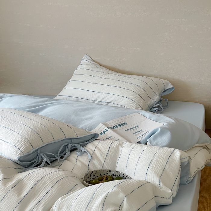 91家纺网 家纺一手货源 找家纺 （总）小春日和2025新款皱皱纱水洗穿绳渐变工艺四件套