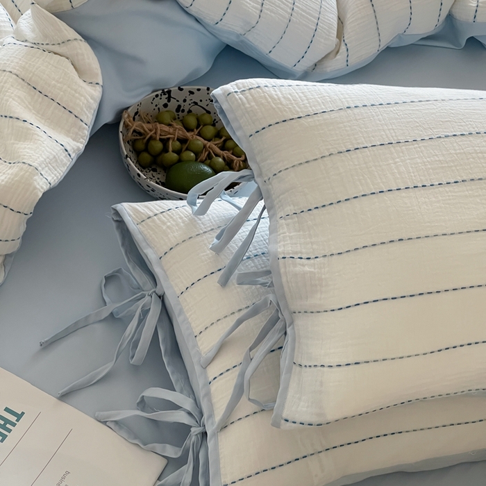 91家纺网 家纺一手货源 找家纺 （总）小春日和2025新款皱皱纱水洗穿绳渐变工艺四件套