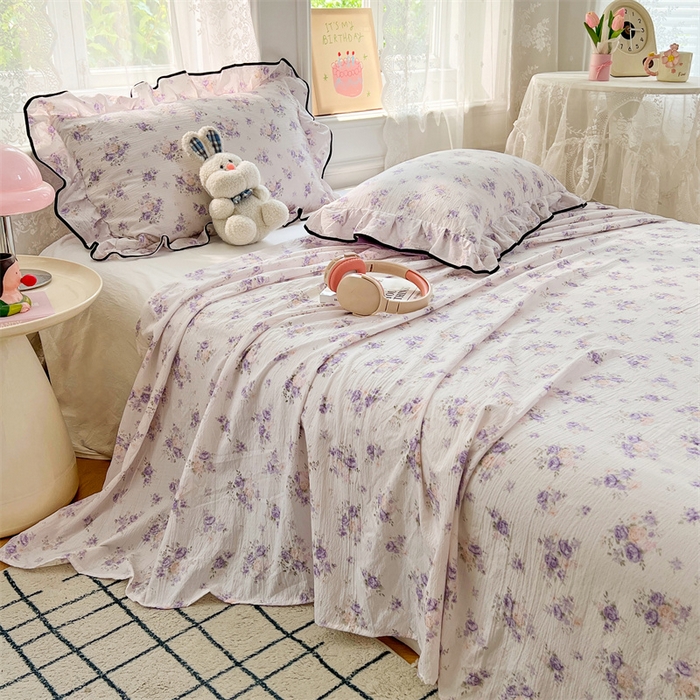 91家纺网 家纺一手货源 找家纺 （总）梦舒羽 2025新款皱皱双层纱印花床单