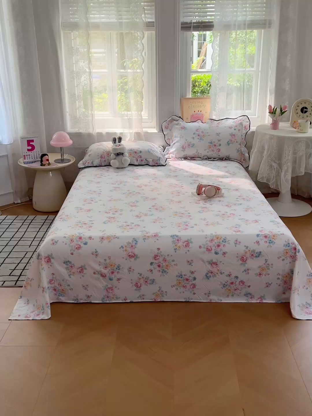 91家纺网 家纺一手货源 找家纺 梦舒羽 2025新款皱皱双层纱印花床单朝花夕拾-印花床单