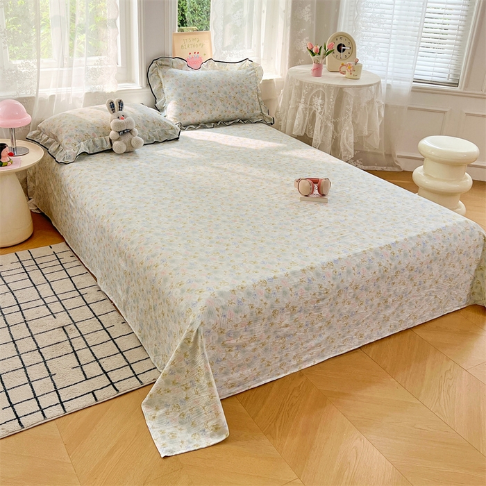 91家纺网 家纺一手货源 找家纺 梦舒羽 2025新款皱皱双层纱印花床单春日初见-印花床单