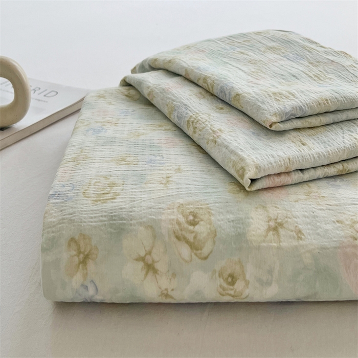 梦舒羽 2025新款皱皱双层纱印花床单春日初见-印花床单