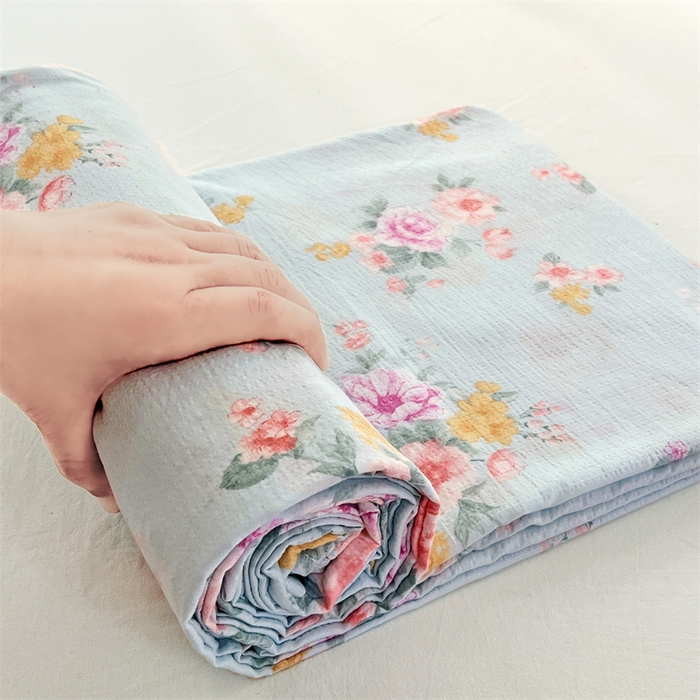 91家纺网 家纺一手货源 找家纺 梦舒羽 2025新款皱皱双层纱印花床单繁花入梦-印花床单