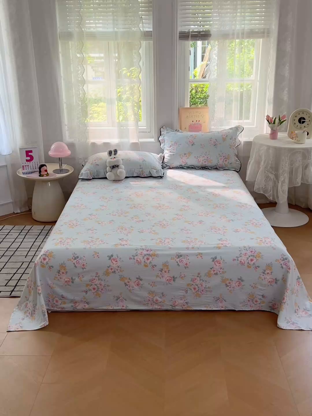 91家纺网 家纺一手货源 找家纺 梦舒羽 2025新款皱皱双层纱印花床单繁花入梦-印花床单
