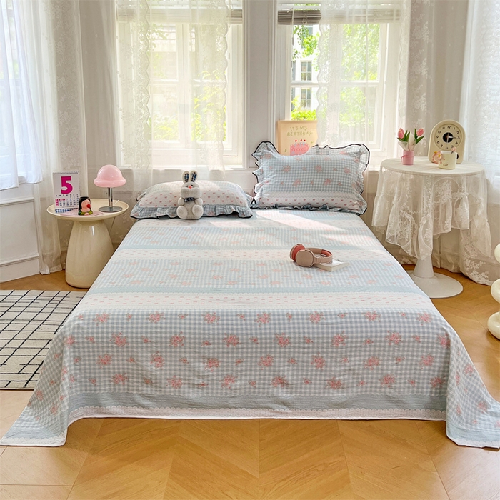 91家纺网 家纺一手货源 找家纺 梦舒羽 2025新款皱皱双层纱印花床单浮生若梦-印花床单