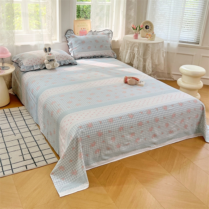 91家纺网 家纺一手货源 找家纺 梦舒羽 2025新款皱皱双层纱印花床单浮生若梦-印花床单