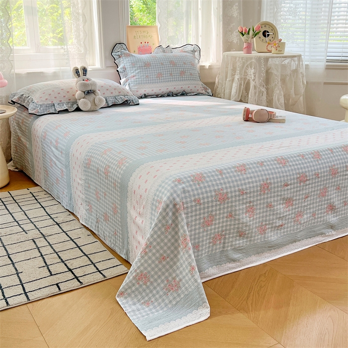 91家纺网 家纺一手货源 找家纺 梦舒羽 2025新款皱皱双层纱印花床单浮生若梦-印花床单