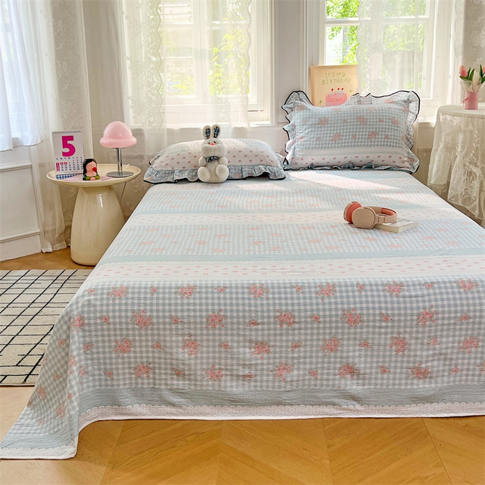 91家纺网 家纺一手货源 找家纺 梦舒羽 2025新款皱皱双层纱印花床单浮生若梦-印花床单