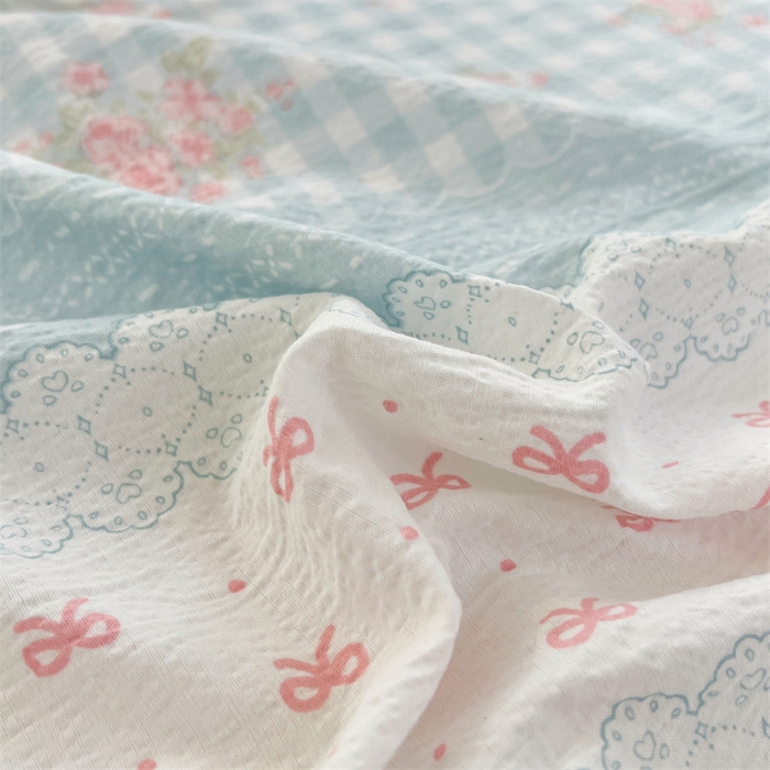 91家纺网 家纺一手货源 找家纺 梦舒羽 2025新款皱皱双层纱印花床单浮生若梦-印花床单