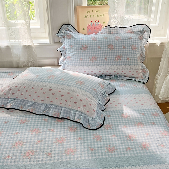 91家纺网 家纺一手货源 找家纺 梦舒羽 2025新款皱皱双层纱印花床单浮生若梦-印花床单