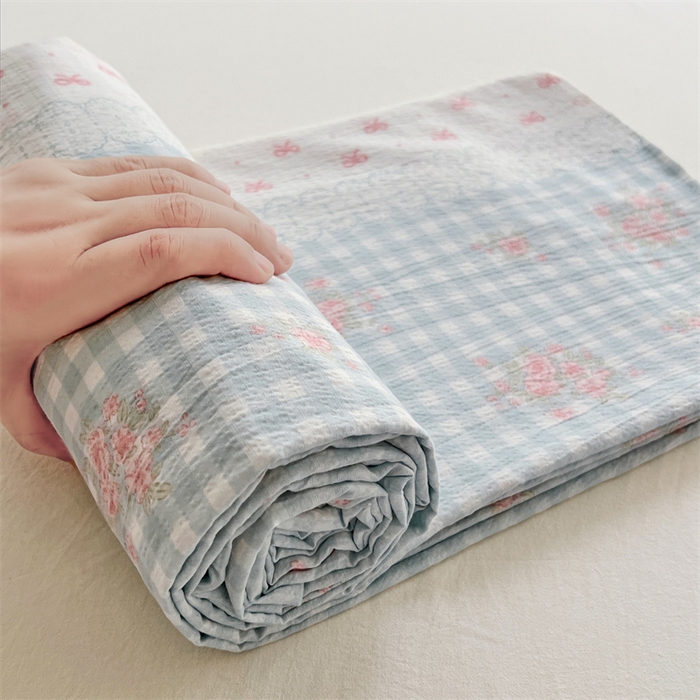 91家纺网 家纺一手货源 找家纺 梦舒羽 2025新款皱皱双层纱印花床单浮生若梦-印花床单