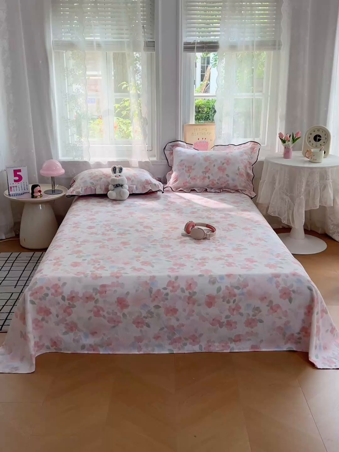 91家纺网 家纺一手货源 找家纺 梦舒羽 2025新款皱皱双层纱印花床单倾城之恋-印花床单